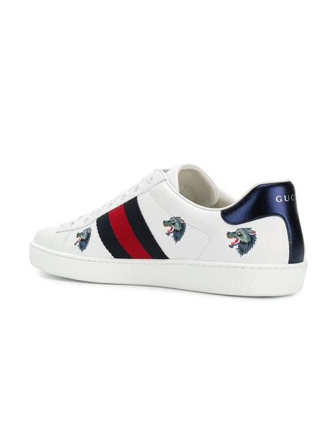 gucci ace wolf embroidered sneakers